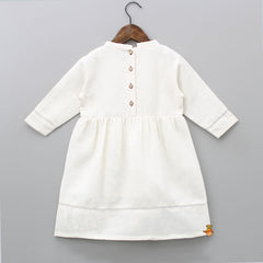 Pin Tuck Detail Off White Cotton Linen Dress