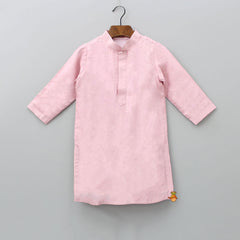 Pre Order: Pink Kurta With Lord Buddha Embroidered Jacket And Churidar