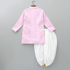 Pre Order: Gota Flower Embellished Pure Linen Pink Kurta And Dhoti