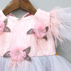 Pre Order: Hand Made Flowers Enhanced Yoke Grey And Pink Dress