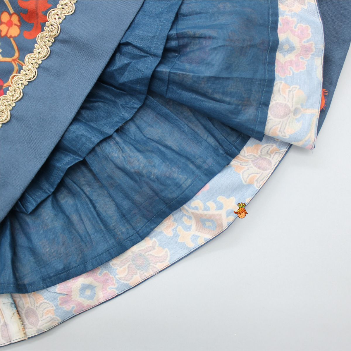 Zardozi Embroidered Angarkha Style Blue Printed Kurti