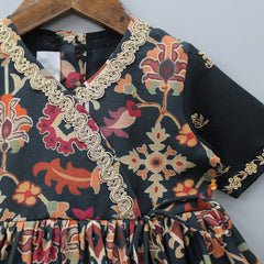 Pre Order: Zardozi Embroidered Angarkha Style Black Printed Kurti