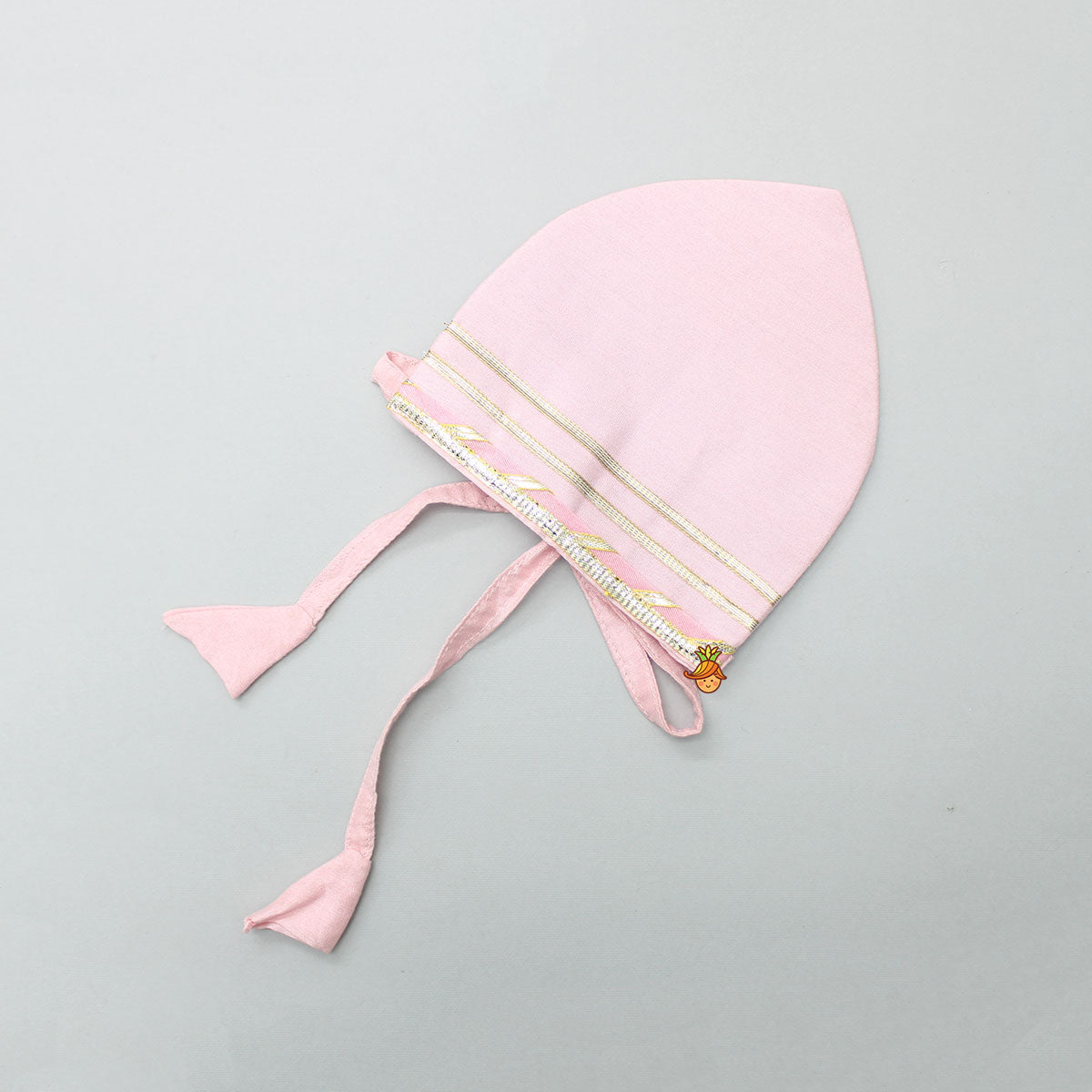 Lotus Printed Angarkha Style Black Top And Gota Lace Detail Pink Dhoti With Matching Mukut