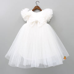 Pre Order: Animal Embroidered Yoke White High Low Dress