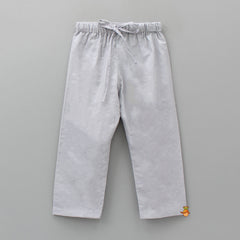 Pre Order: Grey Mandarin Collar Printed Kurta And Pyjama