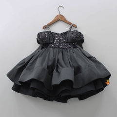 Pre Order: Beautiful Sequined Black Off Shoulder Dress