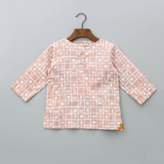 Hand Block Moon Printed Peach Top And Pyjama