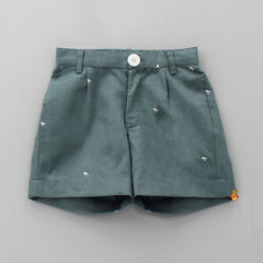 Pre Order: Palm Tree Printed Green Shirt And Pockets Detail Shorts