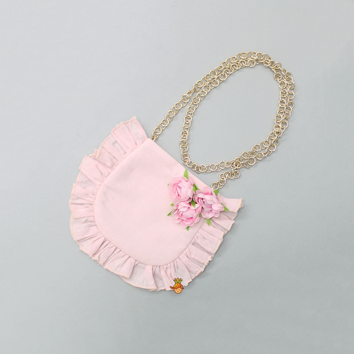 Ruffle Layered Floral Pink Top And Box Pleated Palazzo With Sling Bag