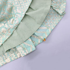 Organza Triple Layered Flap Mint Green Top And Zari Embroidered Lehenga