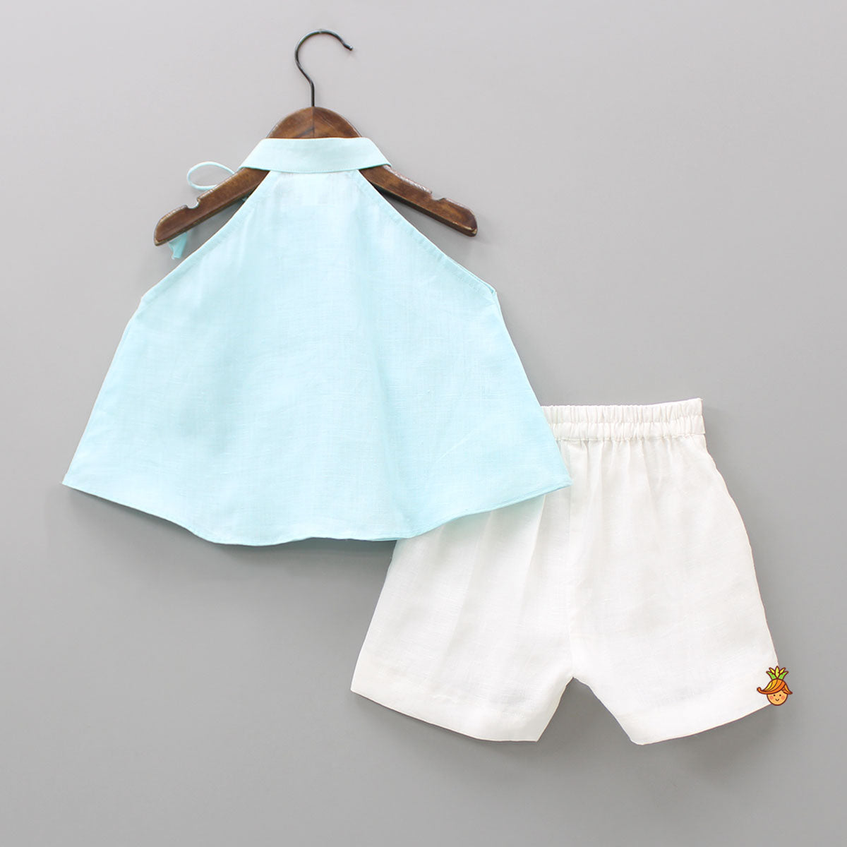 Halter Neck Knot Detail Blue Top And Flap Shorts