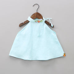 Pre Order: Halter Neck Knot Detail Blue Top And Flap Shorts