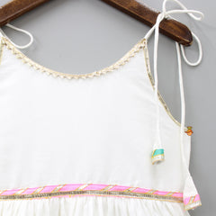Pre Order: Gota Lace Detail Tie Up Straps White Tiered Kurti With Sling Bag