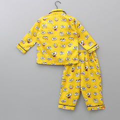 Pre Order: Facial Expressions Printed Pure Cotton Mustard Yellow Sleepwear