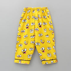 Pre Order: Facial Expressions Printed Pure Cotton Mustard Yellow Sleepwear