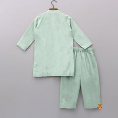 Pre Order: One Side Embroidered Green Kurta And Pyjama