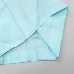 Pre Order: Blue Top With Asymmetric Pink Cape And Flared Pant