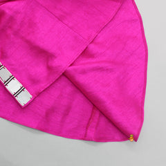 Pre Order: Blue Top With Asymmetric Pink Cape And Flared Pant