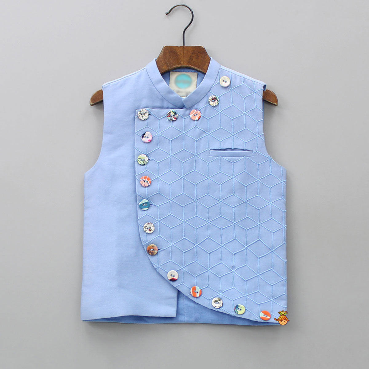 Pre Order: Side Buttons Adorned Pocket Detail Blue Jacket