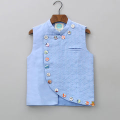 Pre Order: Side Buttons Adorned Pocket Detail Blue Jacket