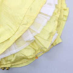 Pre Order: Intricate Embroidered Yoke Yellow Anarkali With Attached Net Dupatta