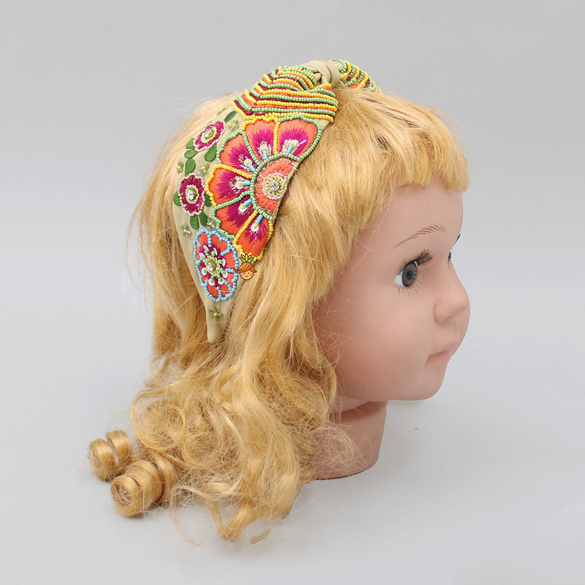 French Crepe Beige Floral Hair Band