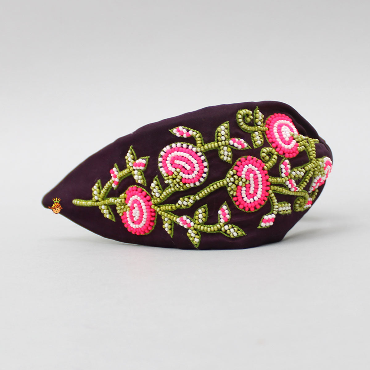 French Crepe Hand Embroidered Wine Hair Band