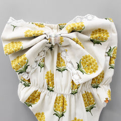 Yellow Flowers Printed Cute Beige Bodysuit