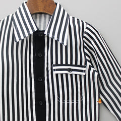 Pre Order: Linen Satin Vertical Striped Black And White Shirt