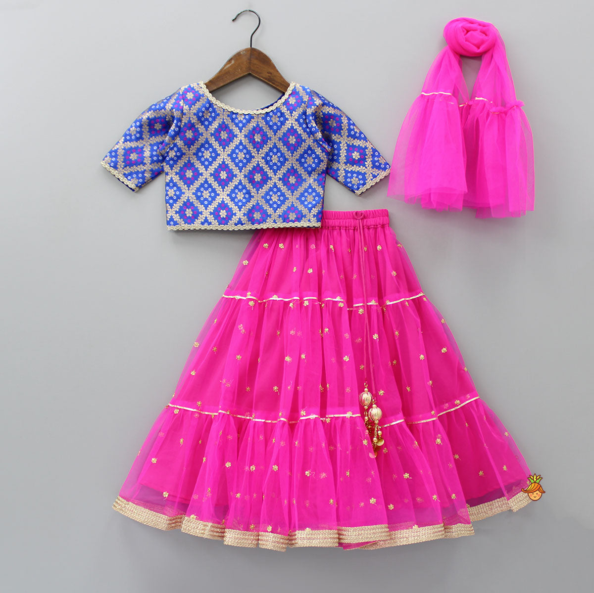 Embroidered Blue Top With Sequins Embellished Pink Lehenga And Dupatta