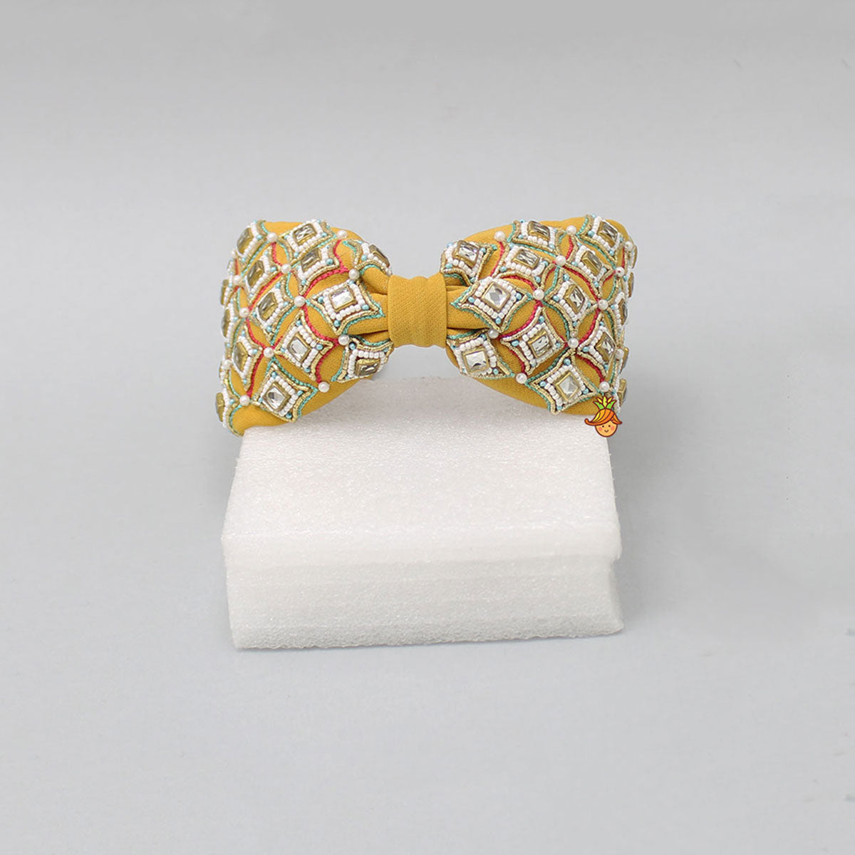 Mustard Hand Embroidered Knot Hair Band