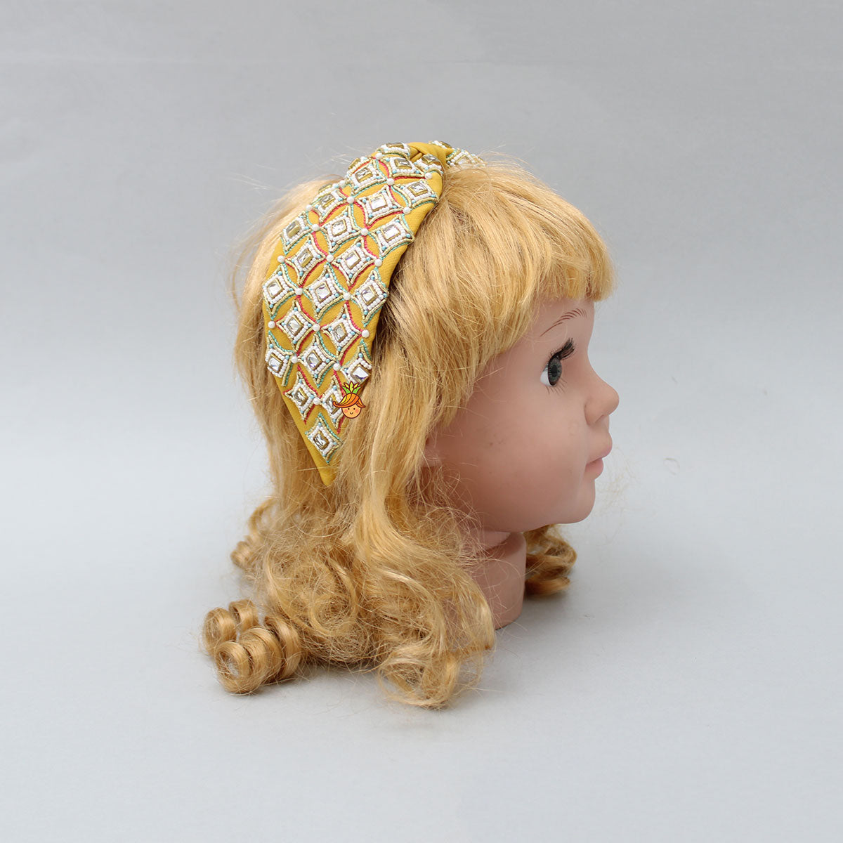 Mustard Hand Embroidered Knot Hair Band