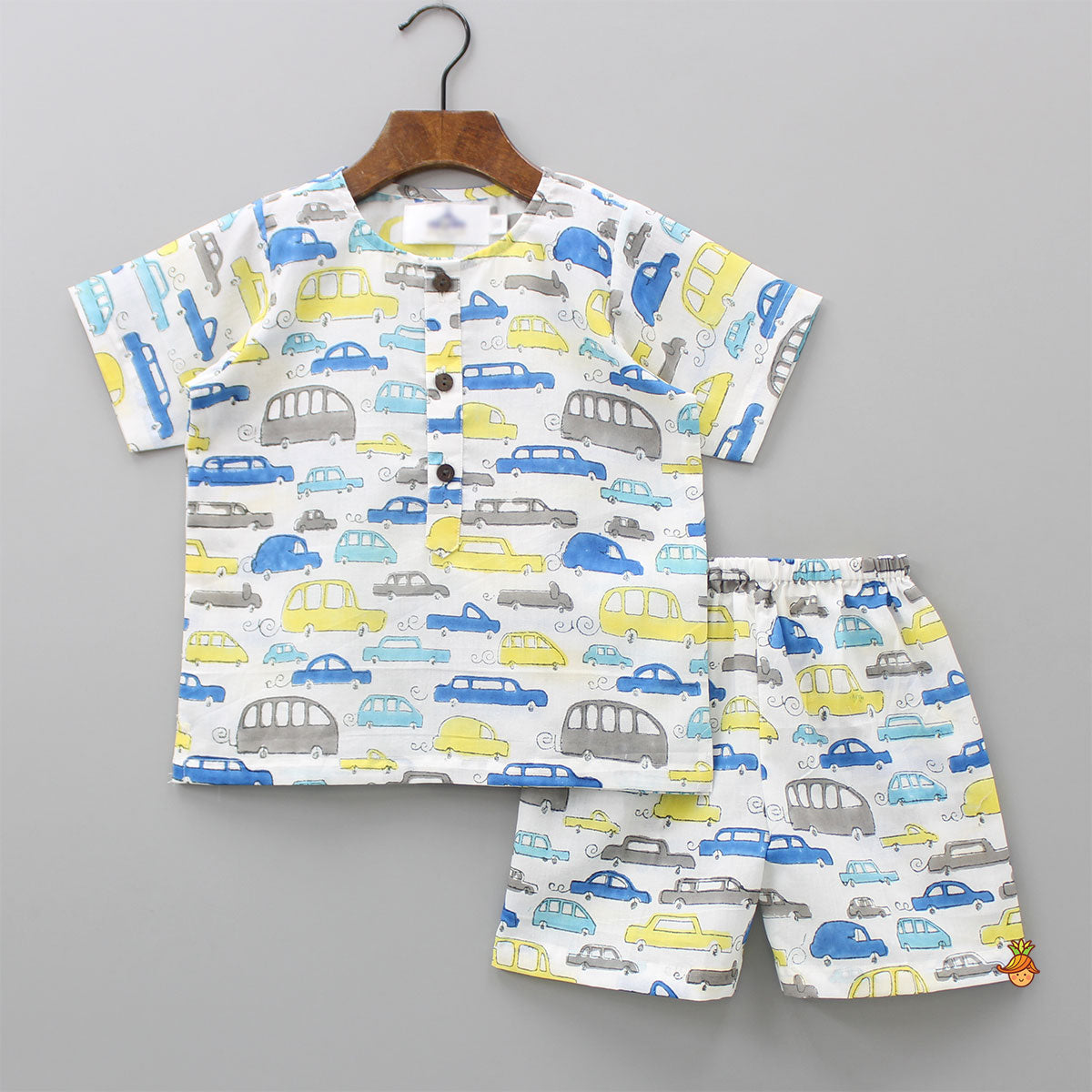 Pre Order: Round Neck Car Printed Pure Cotton Multicolour Sleepwear