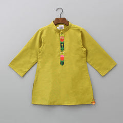 Pre Order: Printed Front Placket Kurta With Pocket Square Multicolour Jacket And Pyjama