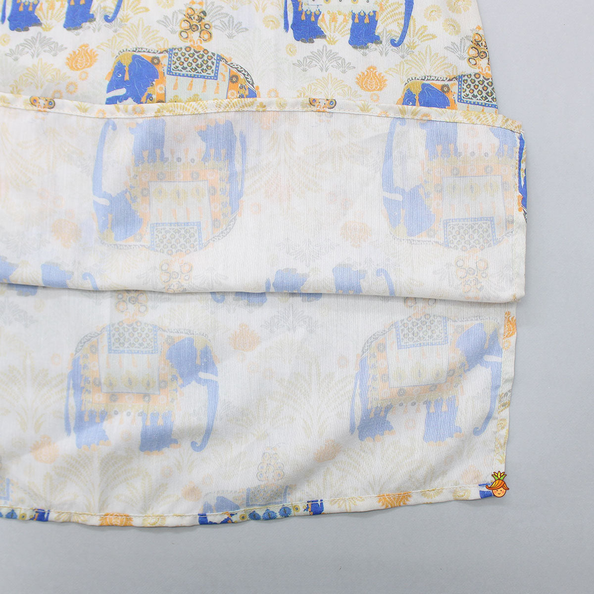 Elephant Printed Thread Detail Multicolour Kurta With Off White Dhoti