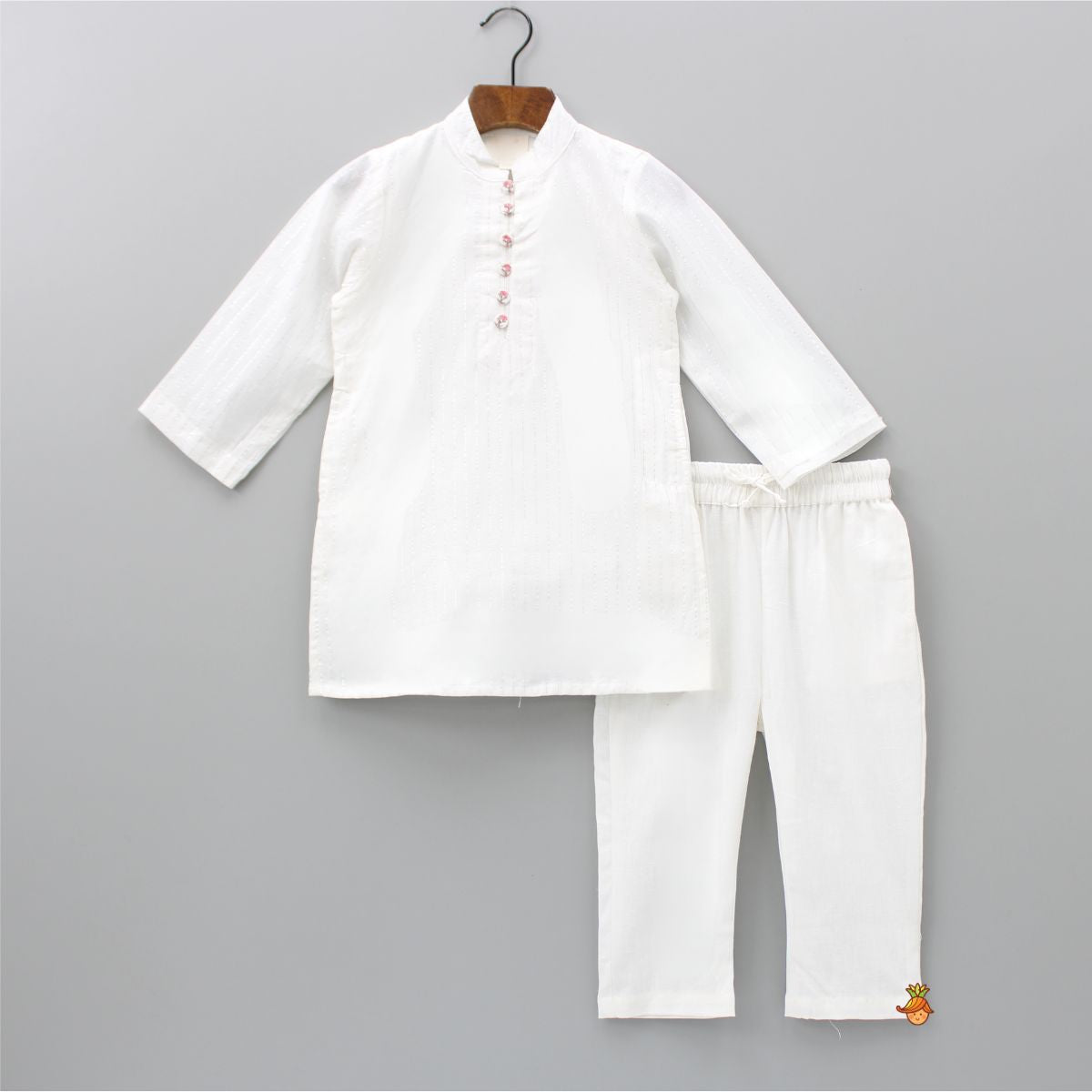 Cotton Lurex Striped White Kurta And Pyjama