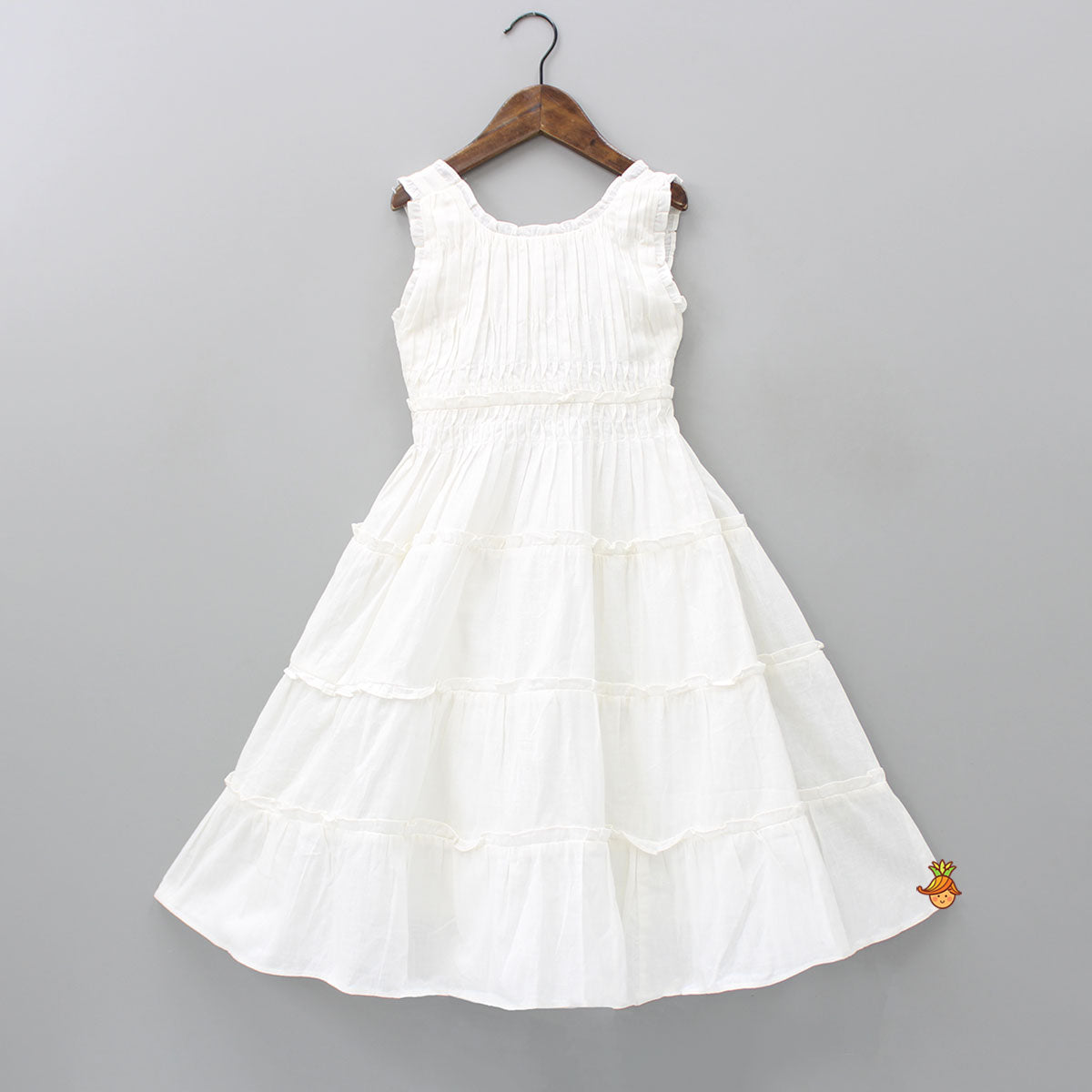 Pin Tuck Detail White Linen Dress