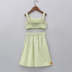 Pre Order: Smocked Back Green Pleated Top With Dual Pocket Skirt