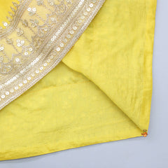 Pre Order: Front Slit Yellow Kurti And Flared Palazzo With Beige Dupatta