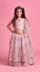 Exquisite Dusty Pink Embroidered One Shoulder Drape Top And Lehenga