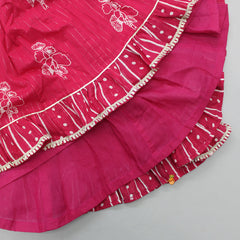 Pre Order: Back Knot Pink Sleeveless Top And Lurex Striped Flared Lehenga
