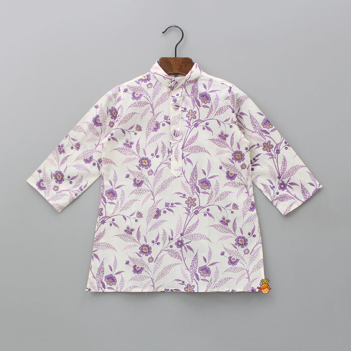 Mandarin Collar Kurta With Lavender Stylish Cut Hem Jacket And Churidar