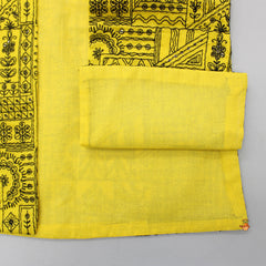 Pre Order: Mandarin Collar Yellow Kurta With Pocket Detail Embroidered Jacket And Pyjama