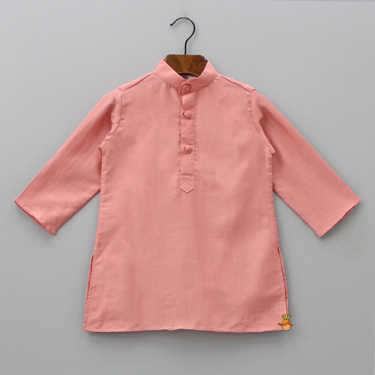 Mandarin Collar Peach Kurta With Leaves Embroidered Jacket And Pyjama