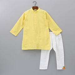 Pre Order: Yellow Kurta With Muticolour Printed Jacket And Pyjama