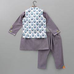 Pre Order: Ethnic Kurta With Multicolour Embroidered Jacket And Pyjama