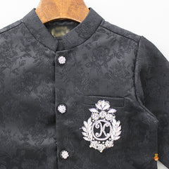 Pre Order: Floral Black Jacket With Zardozi Embroidered Patch