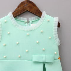 Pre Order: Charming Pearls Embellished Green Scuba Dress With Matching Bowie Hair Clip
