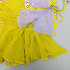 Pre Order: Yellow Top With Knot Detailed Cape And Dotted Sharara