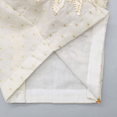 Pre Order: Elegant Off White Chanderi Banarasi Gota Work Top And Pleated Sharara